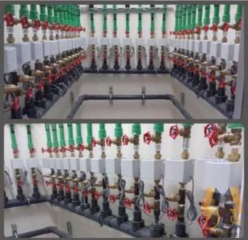 Water meter header with isolation valves and individual water meters at Q1 Mall, Al Warqa