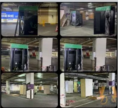 Floor-standing EV chargers being installed in the Sahara Centre basement car park